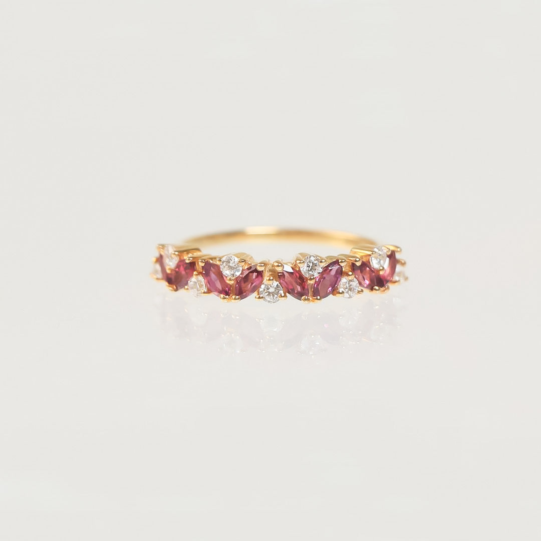 Rhodolite Leaf Silver Ring