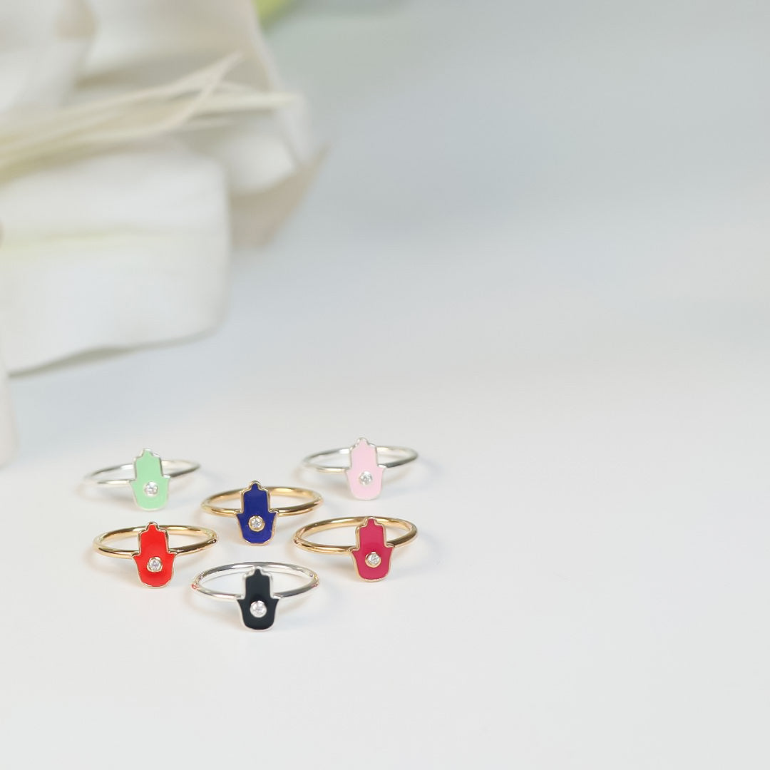 Hand of Hamsa Enamel Ring