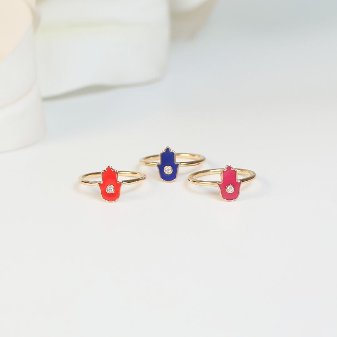Hand of Hamsa Enamel Ring