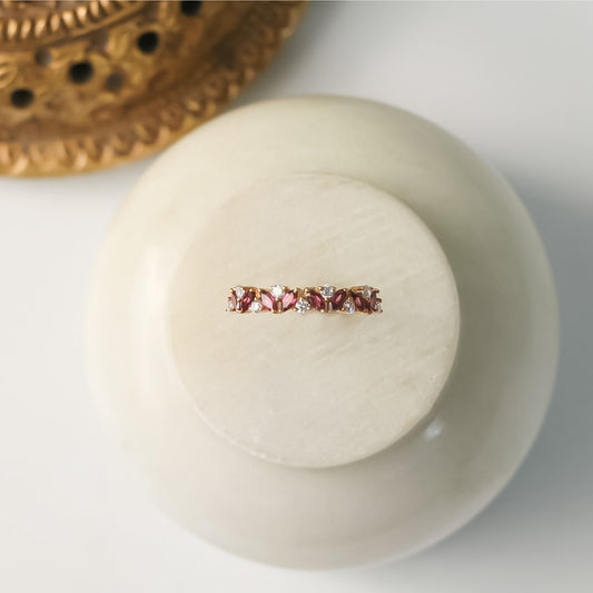 Rhodolite Leaf Silver Ring