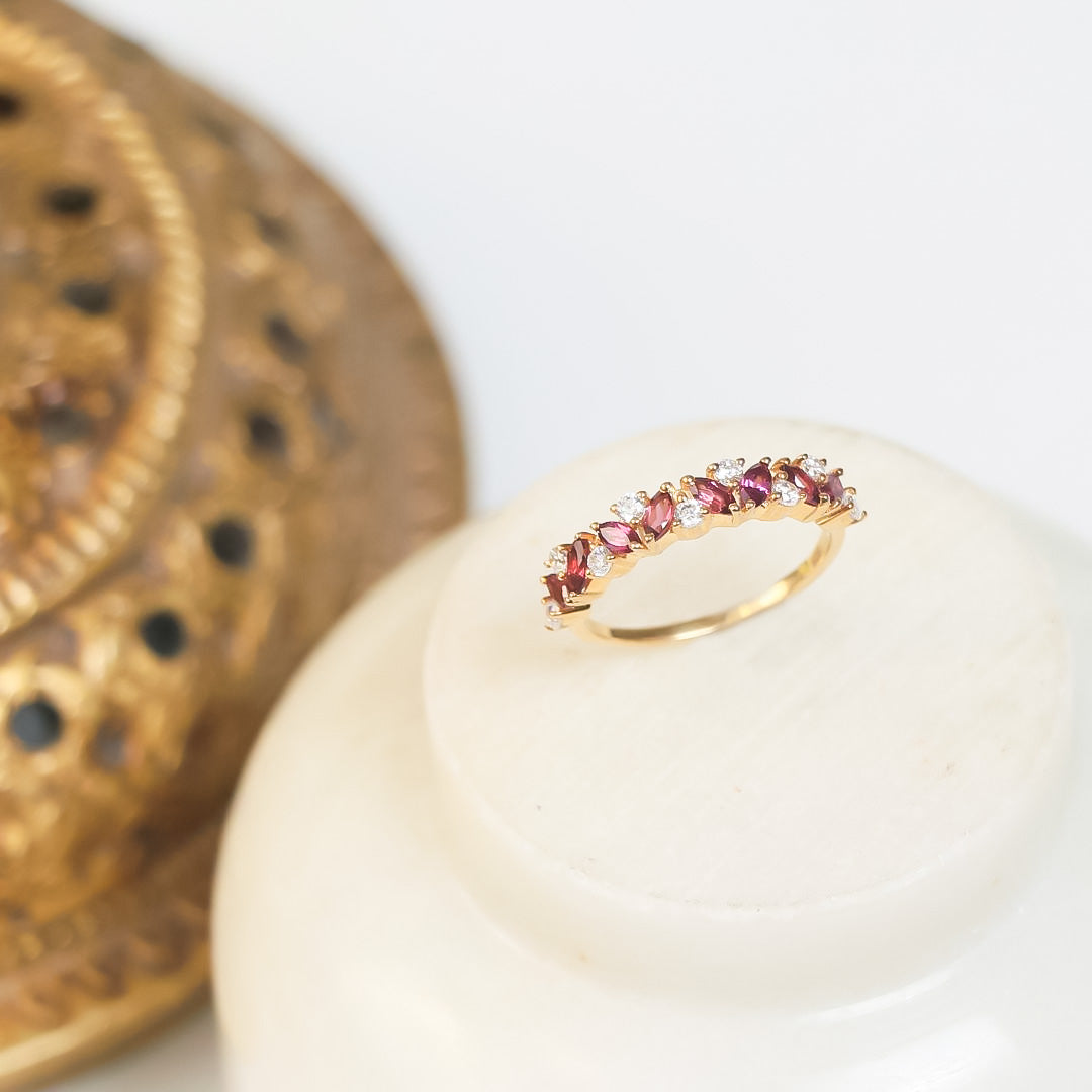 Rhodolite Leaf Silver Ring