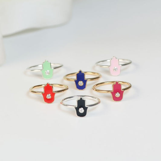 Hand of Hamsa Enamel Ring