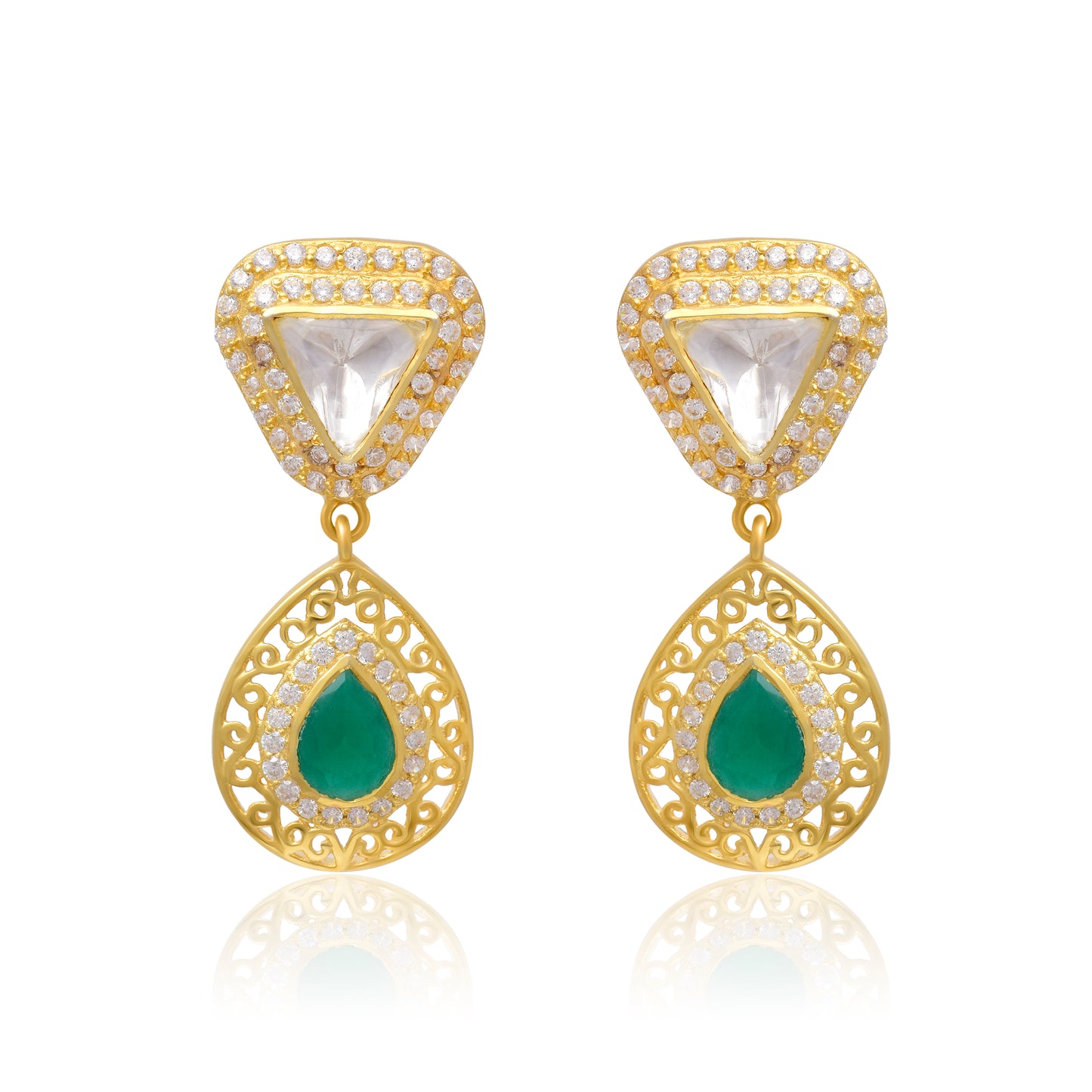 Moissanite Polki Jaali Work Earrings