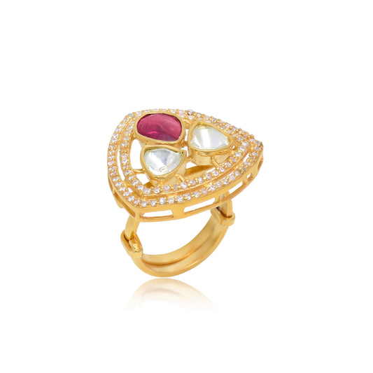 Moissanite Polki 3 Stone Ring