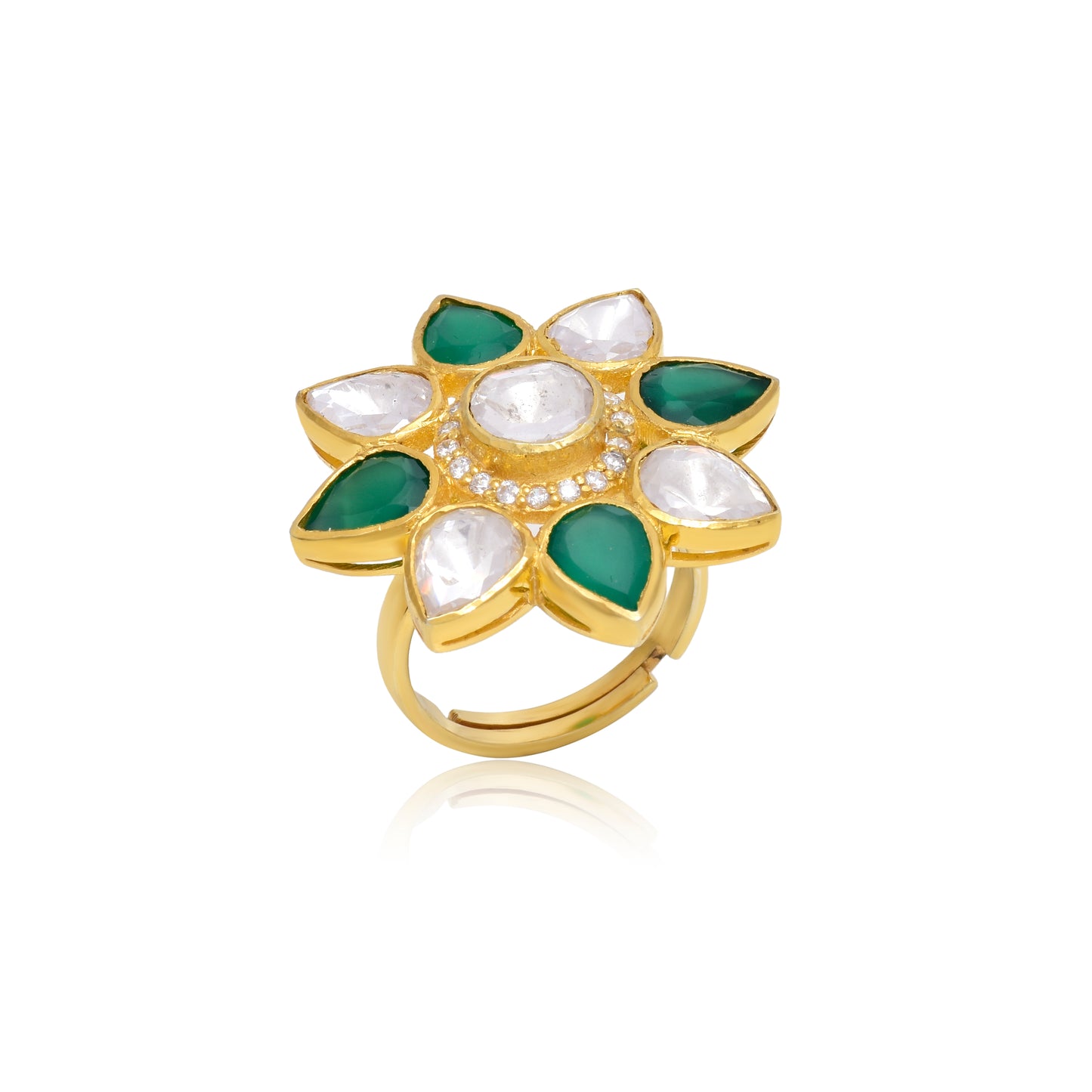 Moissanite Polki Traditional Green Ring