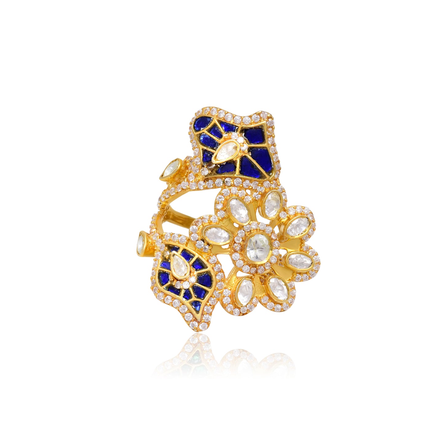 Moissanite Polki Leaf Ring