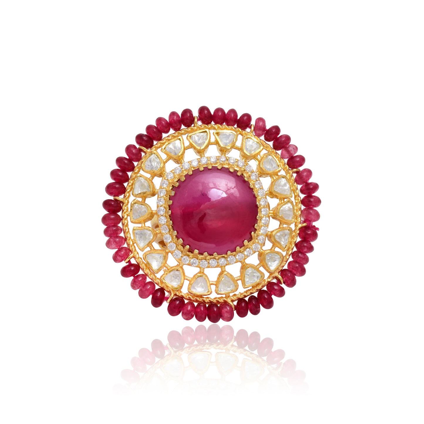 Moissanite Polki Red Ring