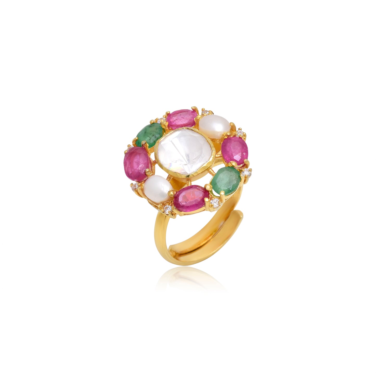 Moissanite Polki Navratan Ring