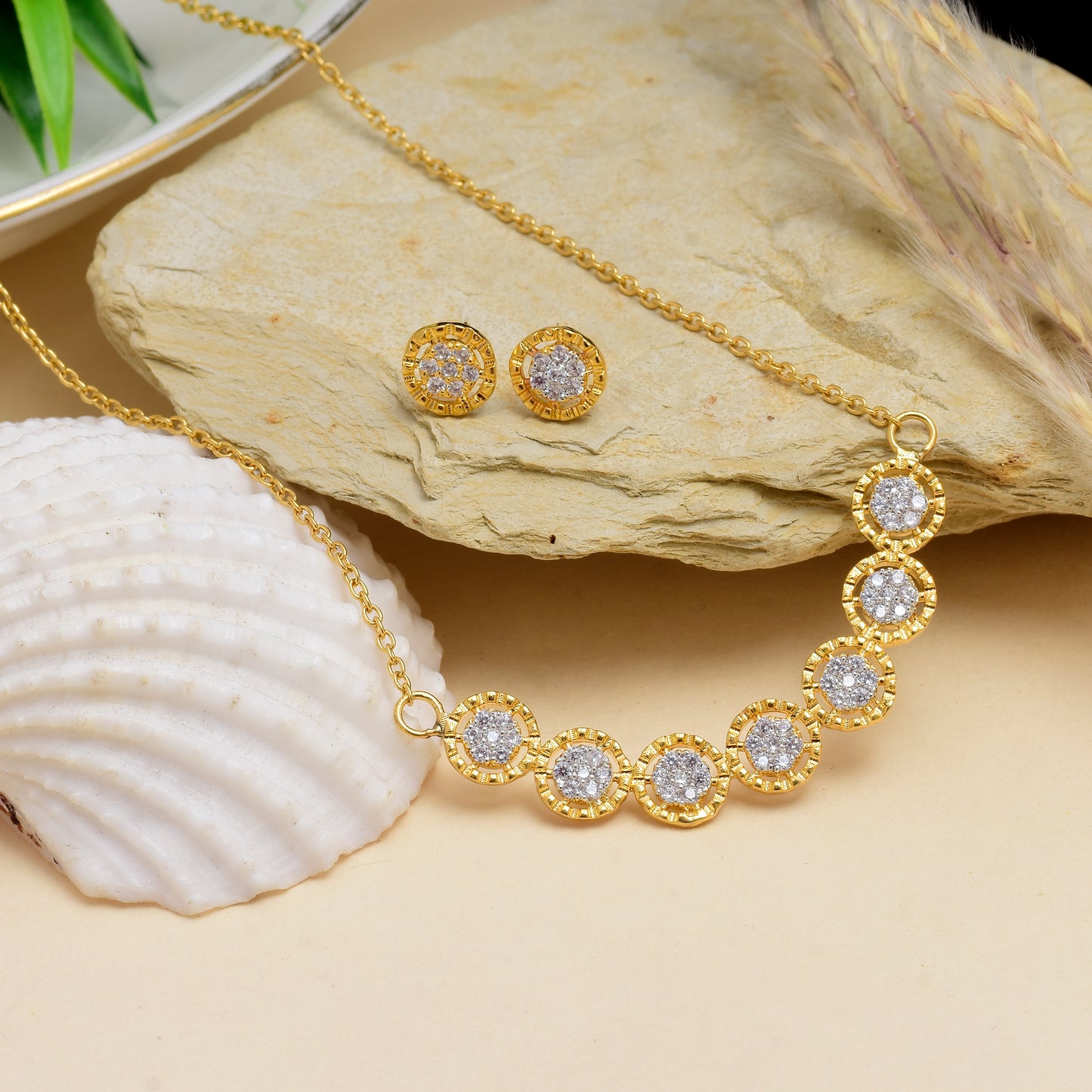 Cubic Zirconia Gold Pendant Set