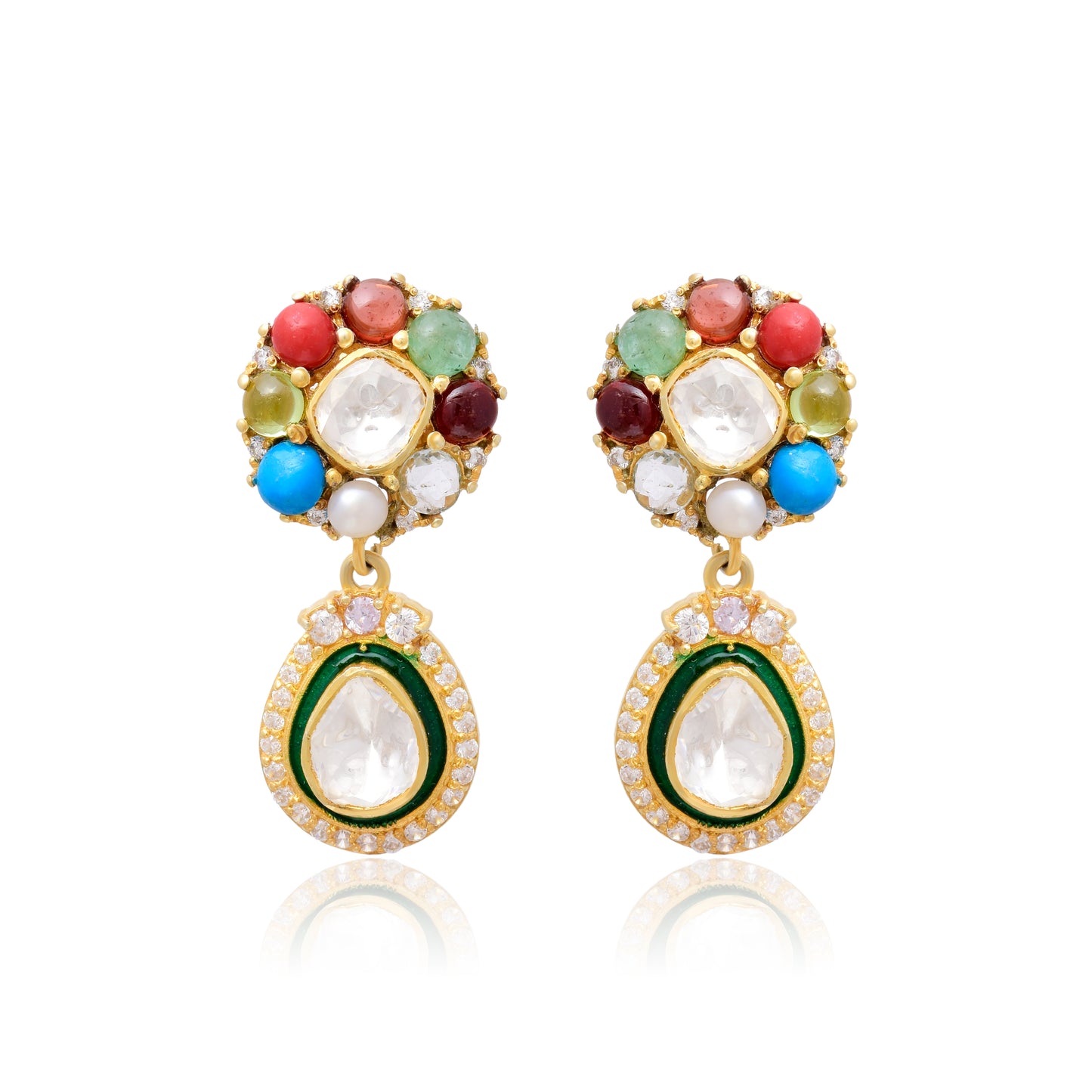 Navratan Polki Meena Earrings