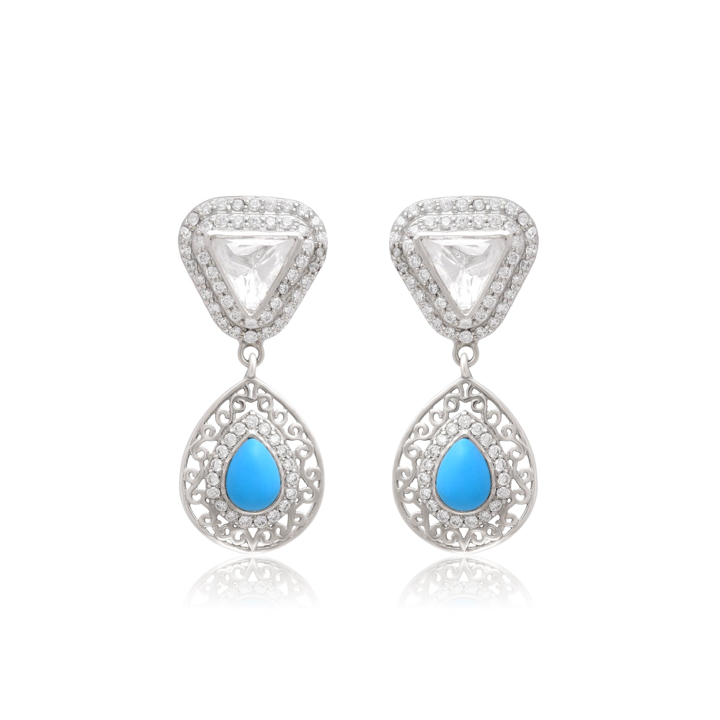 Moissanite Polki Turquoise Earrings