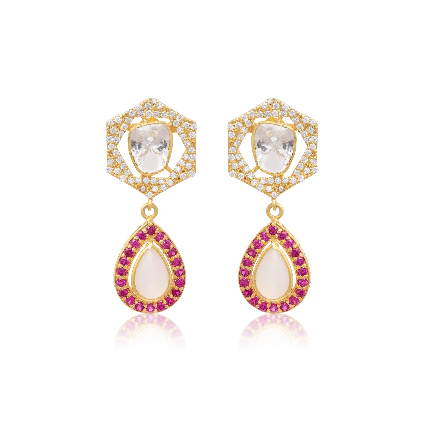 Moissanite Polki Pearl Earrings