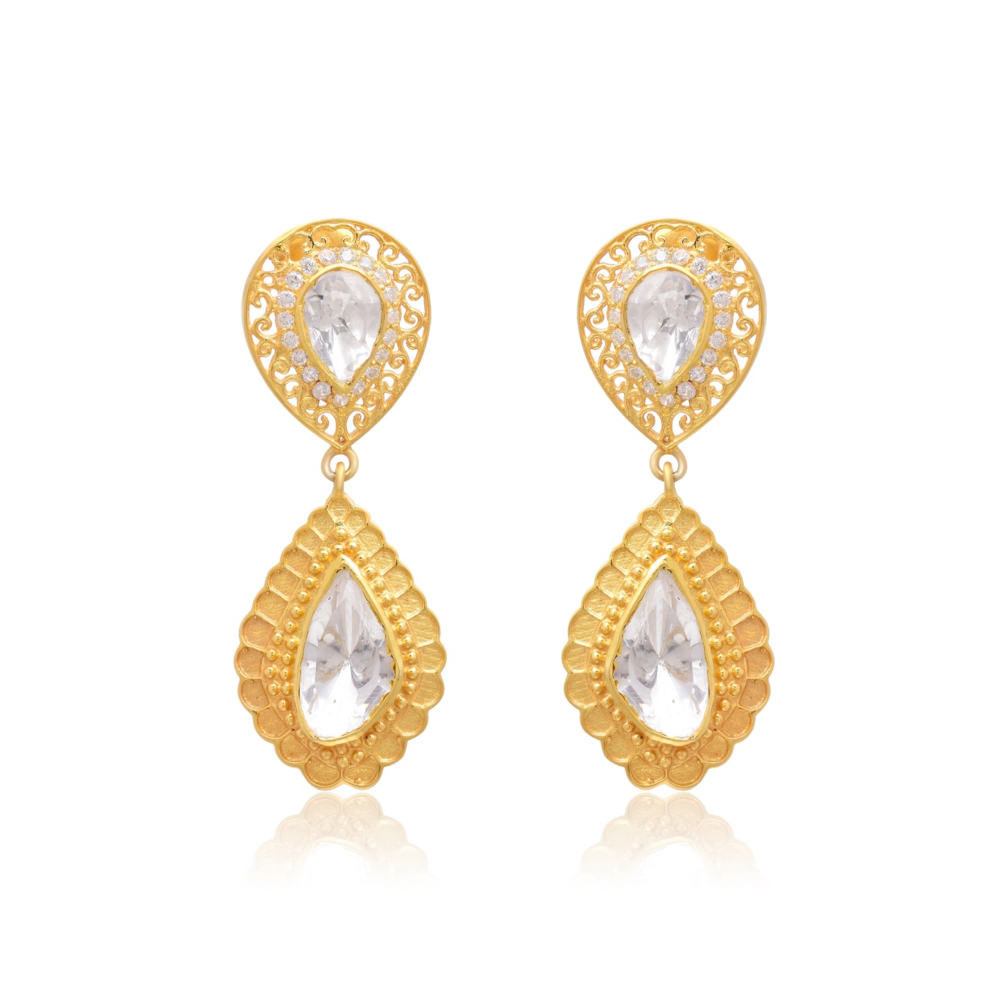 Moissanite Polki Jaali Work Danglers