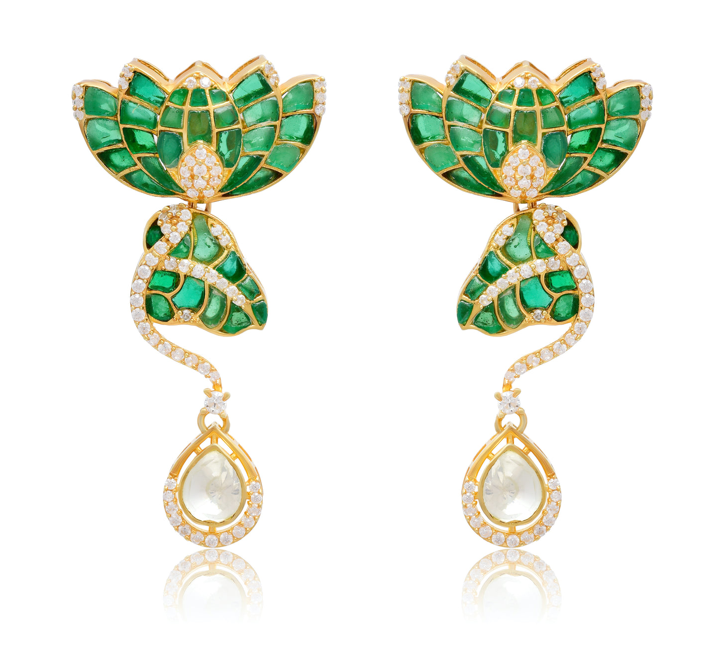 Moissanite Polki Lotus Danglers