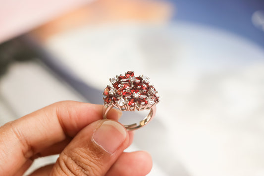 Garnet Red Floral Ring