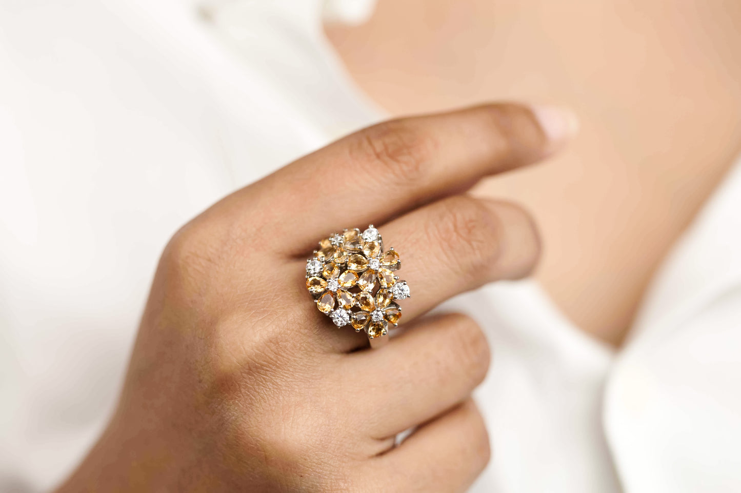 Citrine Yellow Floral Ring