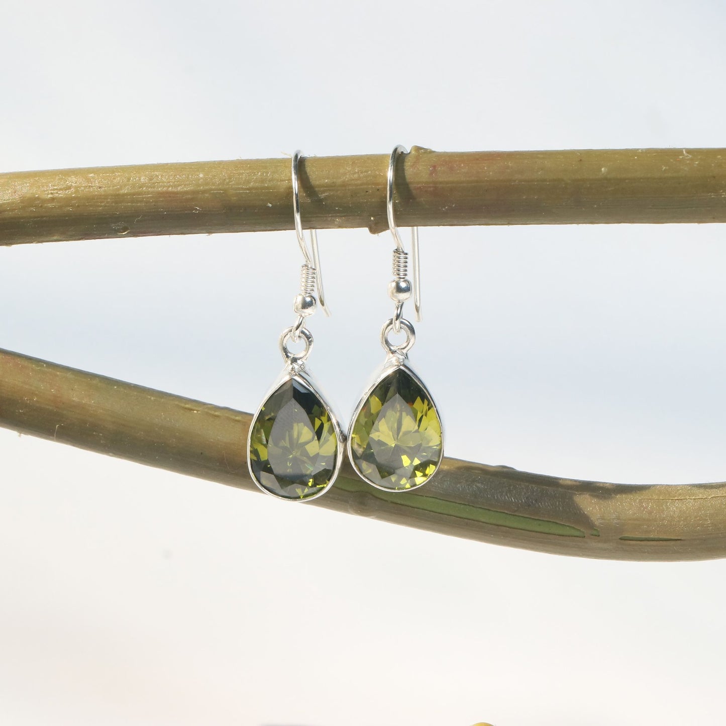 Cubic Zirconia Pear Green Earrings