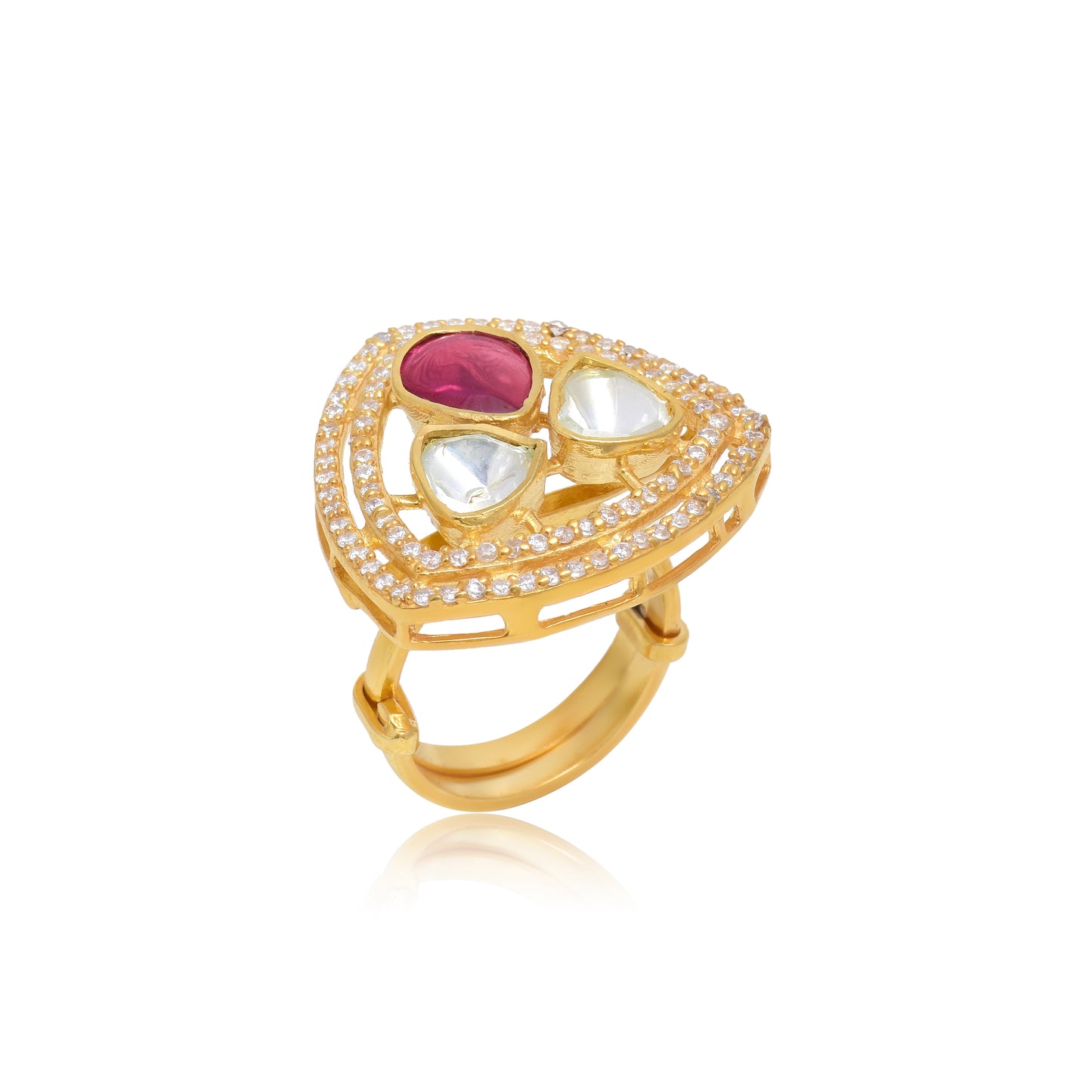 Moissanite Polki 3 Stone Ring