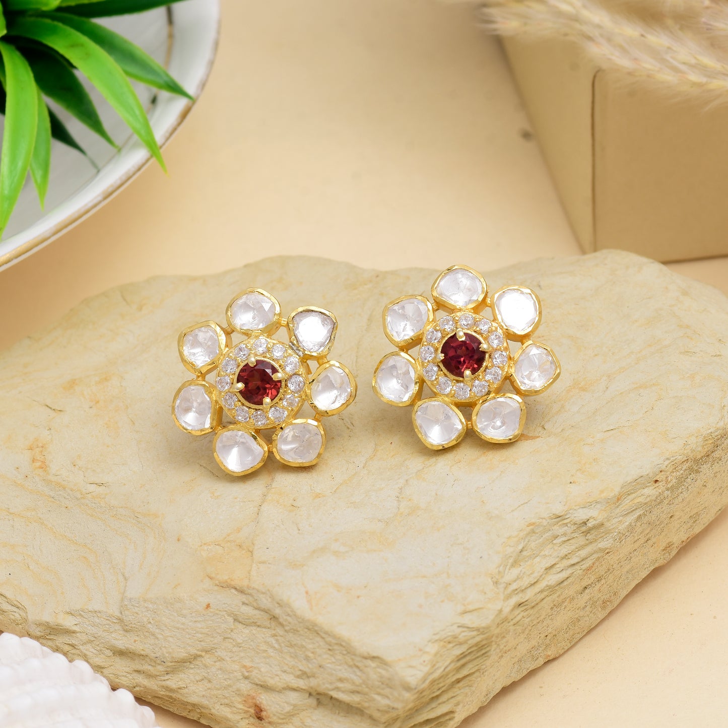 Moissanite Polki Small Studs