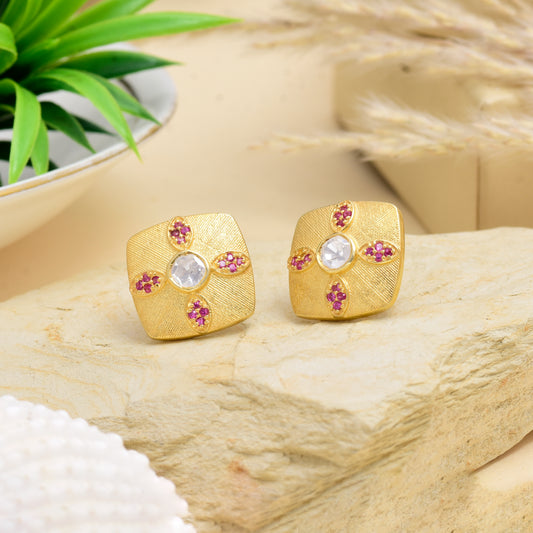 Moissanite Polki Red Studs