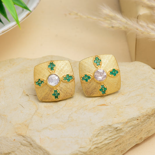 Moissanite Polki Green Studs