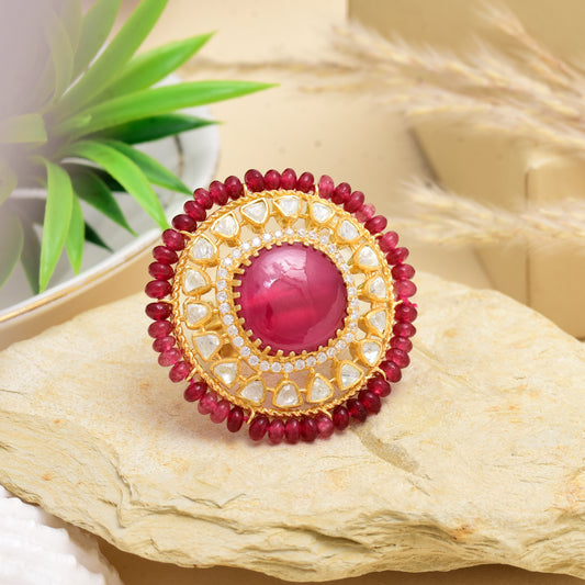 Moissanite Polki Red Ring