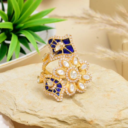 Moissanite Polki Leaf Ring