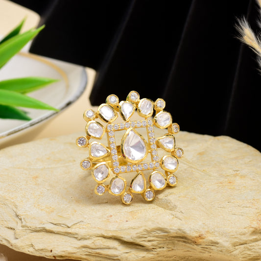 Moissanite Polki Cutwork Ring