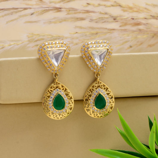 Moissanite Polki Jaali Work Earrings