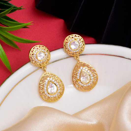 Moissanite Polki Complete Jaali Drop Earrings