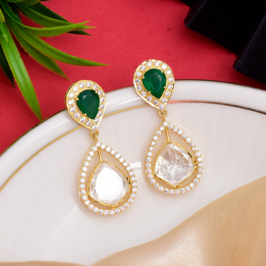 Moissanite Polki Drop Earrings