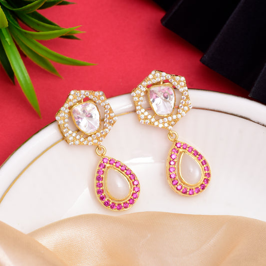 Moissanite Polki Pearl Earrings