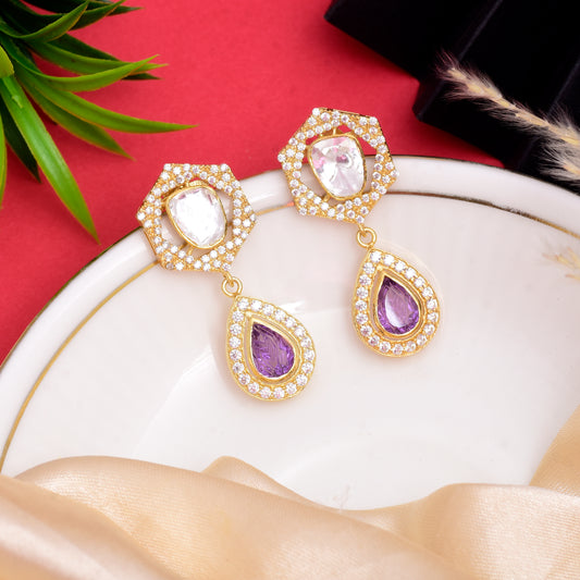 Moissanite Polki Amethyst Earrings