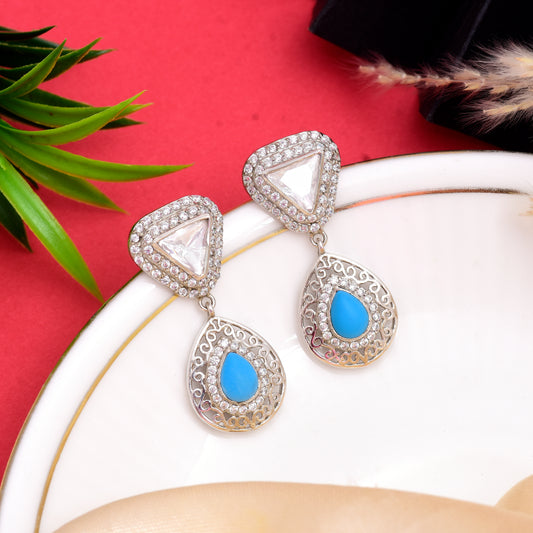 Moissanite Polki Turquoise Earrings