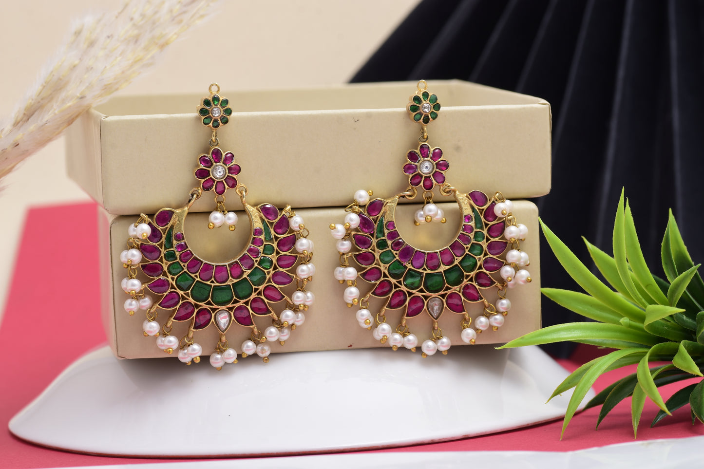 Kundan Meena Polki Earrings