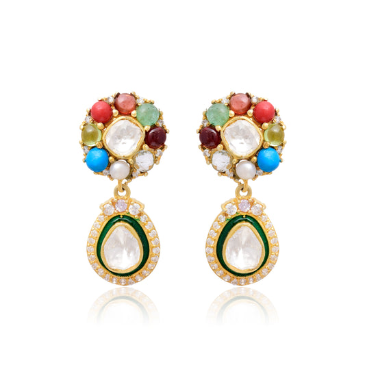 Navratan Polki Meena Earrings