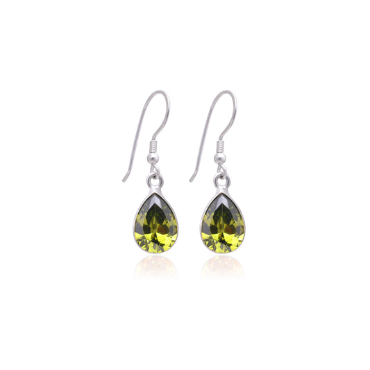 Cubic Zirconia Pear Green Earrings