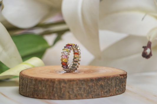 Silver Multicolour Eternity Band