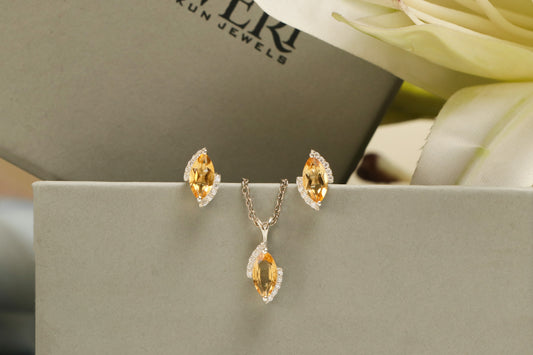 Yellow Citrine Pendant Set